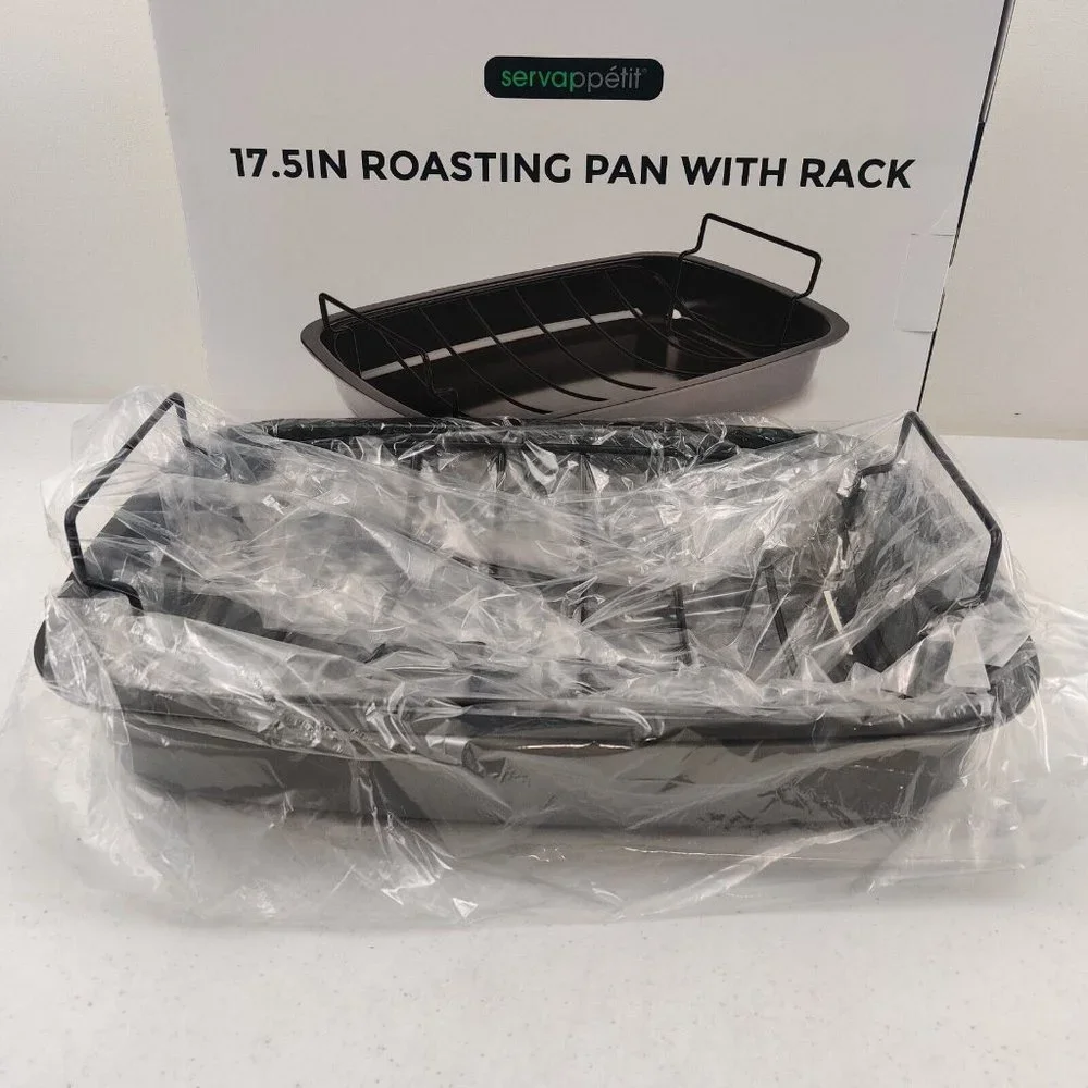 Servappetit 17.5 IN Roasting Pan with Rack Gray
